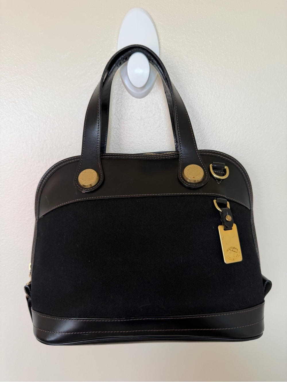 DOONEY & BOURKE Cabriolet Black Canvas Leather Dome Satchel Vintage Made in USA